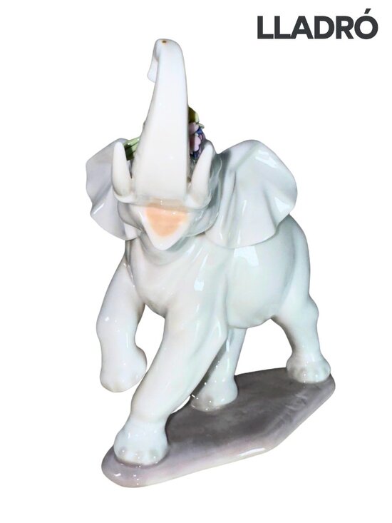 Lladró Other - LLADRÓ Baby Elephant with Pink Flower Porcelain Figurine Spain